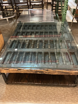Spanish Colonial Architectural Coffee Table with Glass Top 50x42x20