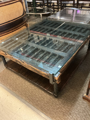 Spanish Colonial Architectural Coffee Table with Glass Top 50x42x20