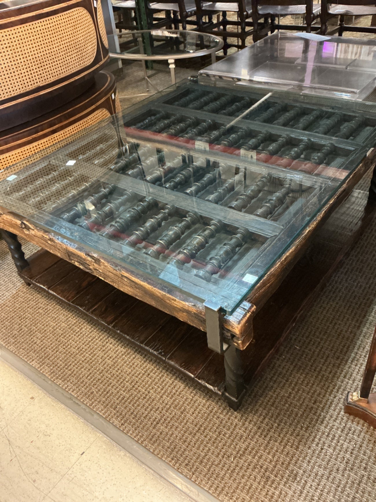 Spanish Colonial Architectural Coffee Table with Glass Top 50x42x20