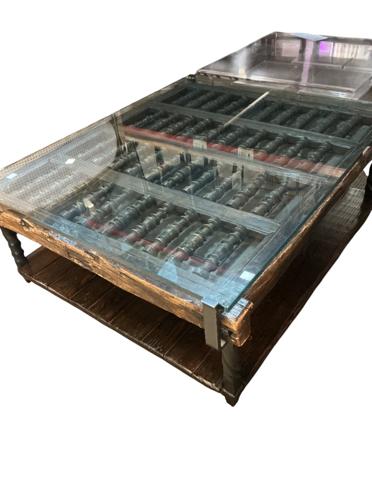 Spanish Colonial Architectural Coffee Table with Glass Top 50x42x20