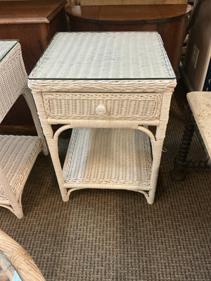 White Whicker Side Tables 17 x 17 x 25