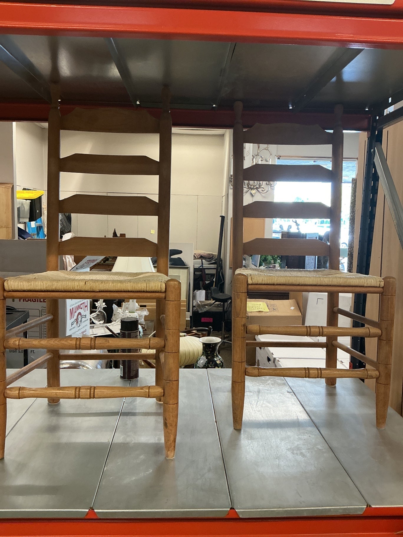 Ladder-Back Rush Seats Chairs (pair) 43H x 17.5W