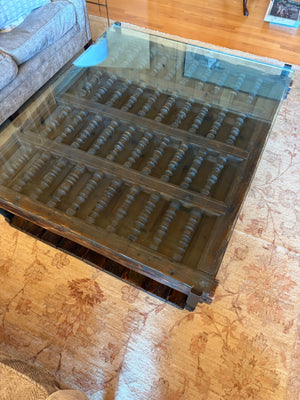 Spanish Colonial Architectural Coffee Table with Glass Top 50x42x20