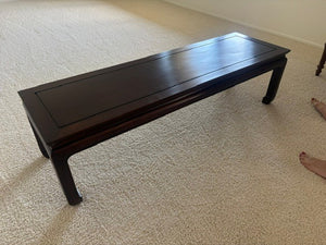 Asian Ming Style Dark Wood Coffee Table, 60"L x 18"W x 16"H
