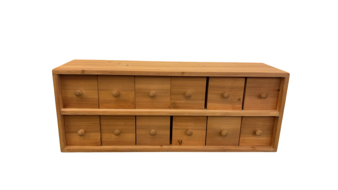 Solid Wood 12-Drawer Apothecary Style Storage Cabinet – 24” x 9”