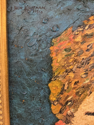 1968 B.M. Kaufman Hand-Painted Reproduction of Amedeo Modigliani “A Blond Wearing Earrings” Textured Oil Painting, 20" x 28"
