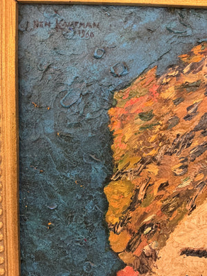 1968 B.M. Kaufman Hand-Painted Reproduction of Amedeo Modigliani “A Blond Wearing Earrings” Textured Oil Painting, 20" x 28"