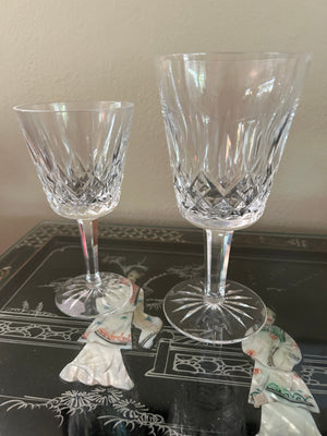 20 Piece Waterford Lismore Cut Lead Crystal Stemmed Wine Glasses (10) & Water Goblets (10) with Long Stems and Faceted Geometric Cuts