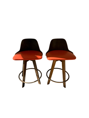 Calorator 1970's Mid-Century Modern Walnut & Leather Bar Stools   (pair)  32" H