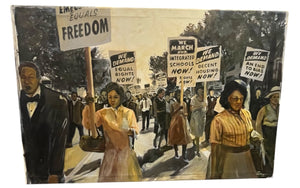 African American Civil Rights Protest Themed Oil On Canvas Signed 47x31.5
