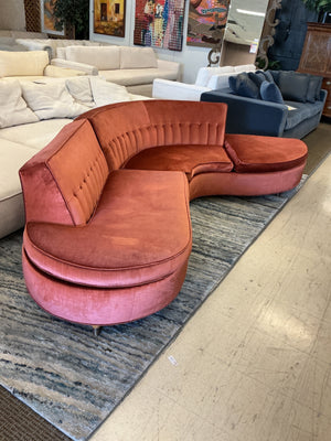 Postmodern / Vladimir Kagan-Inspired Serpentine Burnt Orange Sectional Sofa. 108" length x 25" Back Height x 15.5" front height x 25" cushion depth