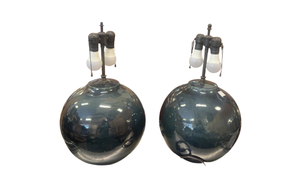 Dark Green Glazed Ceramic Globe Table Lamps