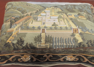 Ballard Designs Needle Point Pillow Depicting A Monastery 17x13