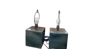 Dark Green Glazed Ceramic Cube Table Lamps