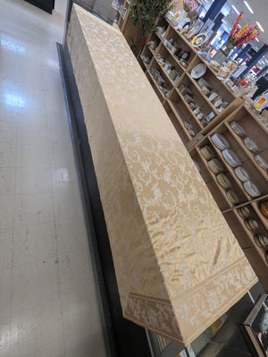 Gold Tablecloth w/ White Flower Pattern L140" x W59"