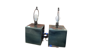 Dark Green Glazed Ceramic Cube Table Lamps