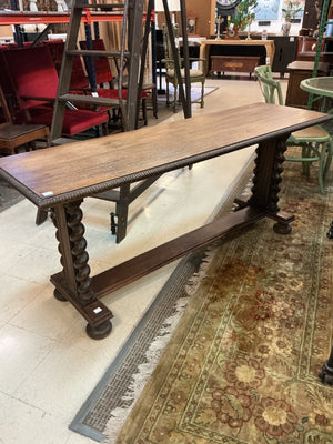 Antique Jacobean Revival Barley Twist Library Console Table – 72" x 22" x 30"