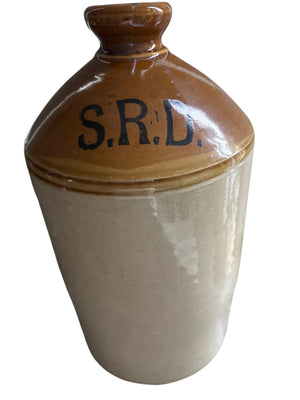 British Military-Issue S.R.D. Stoneware Rum Jar, Salt-Glazed Ceramic (WWI/WWII Era), 1 Imperial Gallon (Repaired)