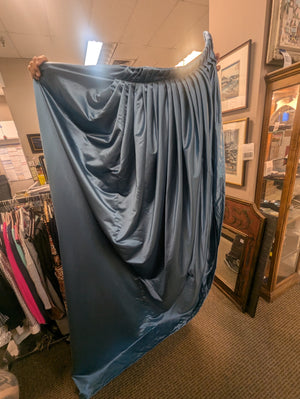 Odd Shape Satin Blue Rounded Curtains (LEFT) $25 Per Panel Approx. L7ft