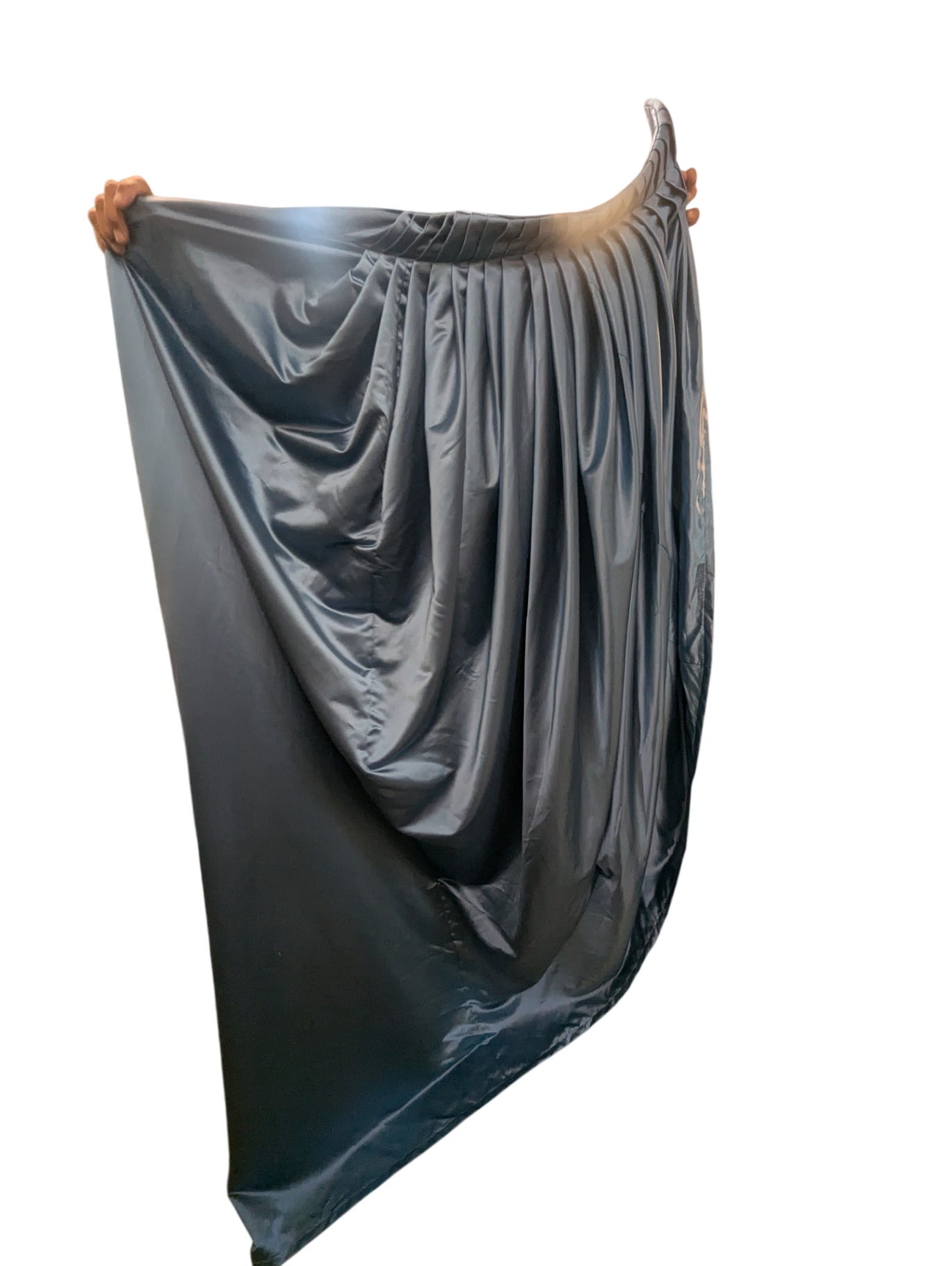 Odd Shape Satin Blue Rounded Curtains (LEFT) $25 Per Panel Approx. L7ft