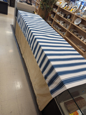 Blue & White Striped Cabana Curtain w/ Gold Mesh W212" x L100" SINGLE