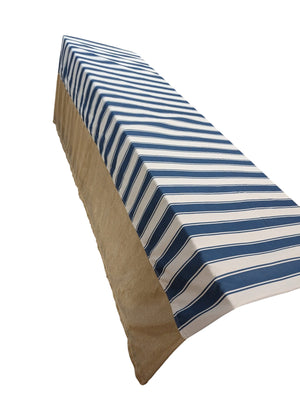 Blue & White Striped Cabana Curtain w/ Gold Mesh W212" x L100" SINGLE