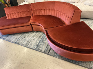 Postmodern / Vladimir Kagan-Inspired Serpentine Burnt Orange Sectional Sofa. 108" length x 25" Back Height x 15.5" front height x 25" cushion depth
