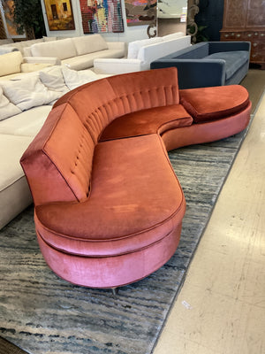 Postmodern / Vladimir Kagan-Inspired Serpentine Burnt Orange Sectional Sofa. 108" length x 25" Back Height x 15.5" front height x 25" cushion depth