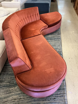 Postmodern / Vladimir Kagan-Inspired Serpentine Burnt Orange Sectional Sofa. 108" length x 25" Back Height x 15.5" front height x 25" cushion depth