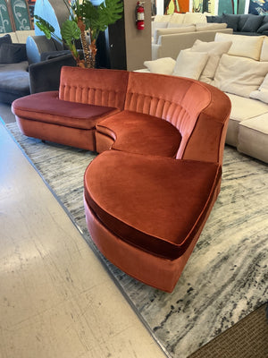 Postmodern / Vladimir Kagan-Inspired Serpentine Burnt Orange Sectional Sofa. 108" length x 25" Back Height x 15.5" front height x 25" cushion depth