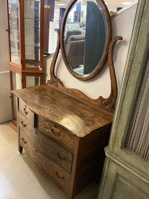 Antique Tiger Oak Mirrored Dresser, 42” x 21 1/2” x 72”