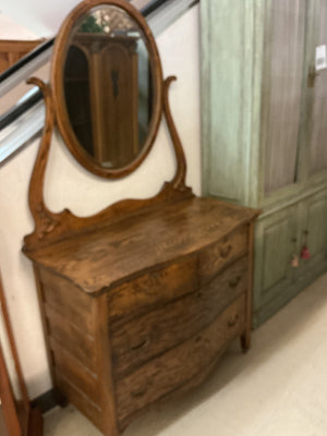 Antique Tiger Oak Mirrored Dresser, 42” x 21 1/2” x 72”