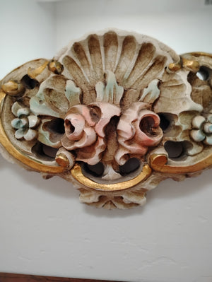 Pink Multicolor Floral Carved wood