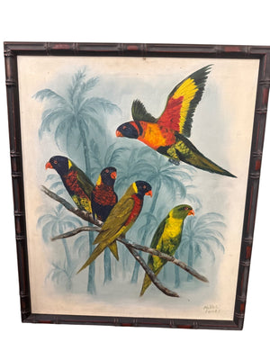 Millie Jones Hand-Painted Parrots Framed Wall Art Painting