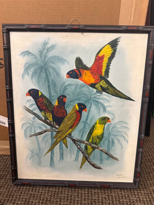 Millie Jones Hand-Painted Parrots Framed Wall Art Painting