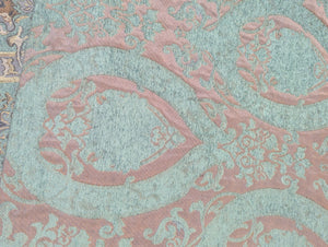 Luxurious Double Lined Heavy Duty Curtains w/ Blue Paisley Design & Fringe L125" x W22 PAIR  (Left & Right)
