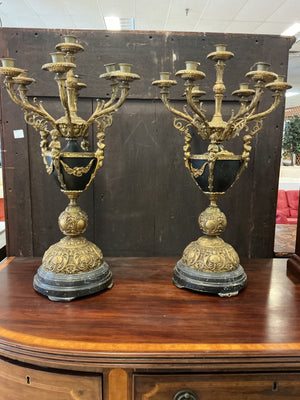 Pair of Monumental Neoclassical Gilt Metal Candelabras – 27"