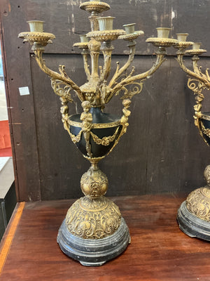 Pair of Monumental Neoclassical Gilt Metal Candelabras – 27"