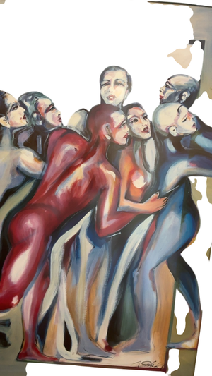 Artist-Signed Contemporary Figurative Painting with Hand-Painted Frame – 44” x 33”