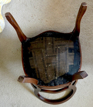 Pair of Vintage Rosewood Parlor Chairs with Curved Carved Backs and Floral Needlepoint-Style Needlepoint Upholstered Seats