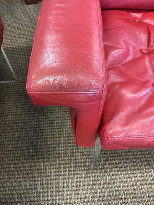 Vintage Red Leather & Lucite Sofa with Pair of Lounge Chairs