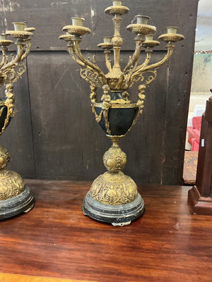 Pair of Monumental Neoclassical Gilt Metal Candelabras – 27"