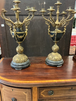 Pair of Monumental Neoclassical Gilt Metal Candelabras – 27"