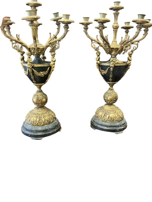 Pair of Neoclassical Empire  Style Figural Gilt Metal Candelabras – 27"