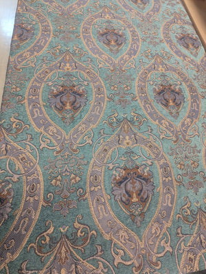 Luxurious Double Lined Heavy Duty Curtains w/ Blue Paisley Design & Fringe L125" x W22 PAIR  (Left & Right)