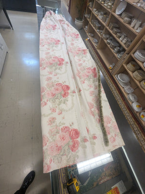 Double Lined Cream Colored Curtains Rose Pattern HEAVY/PAIR L98" x W44"