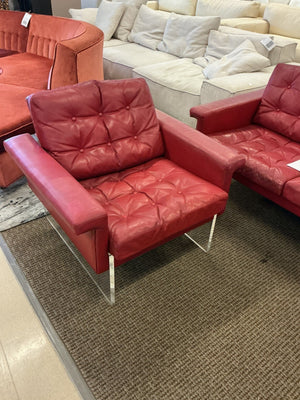 Vintage Red Leather & Lucite Sofa with Pair of Lounge Chairs