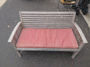 Weathered Teak Patio Bench with Classic Slat Design and Gray Patina