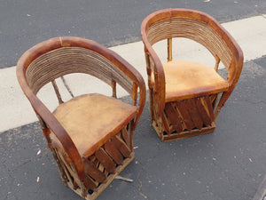 Traditional Handmade Mexican Equipale Style Accent Chairs with Rustic Leather Upholstery (Set of 2)