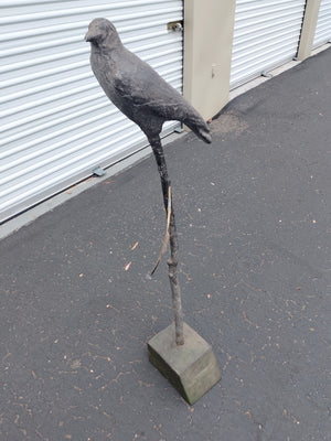 Vintage Folk Art Bird Sculpture (Crow/Raven) Black Textured Finish on Branch Stand with Heavy Base